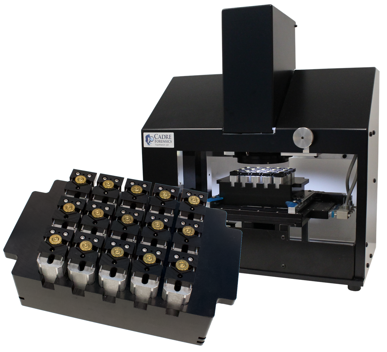 The TopMatch-3D High-Capacity Scanner from Cadre Forensics\texttrademark\ . The scanner captures topographic scans of a gel pad into which a cartridge case surface is impressed.